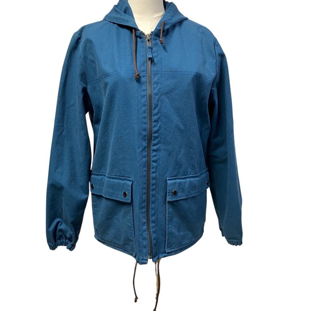 Trovata Womens Gully Coat Hooded Blue Medium 100% Cotton Pockets Spring Classic
